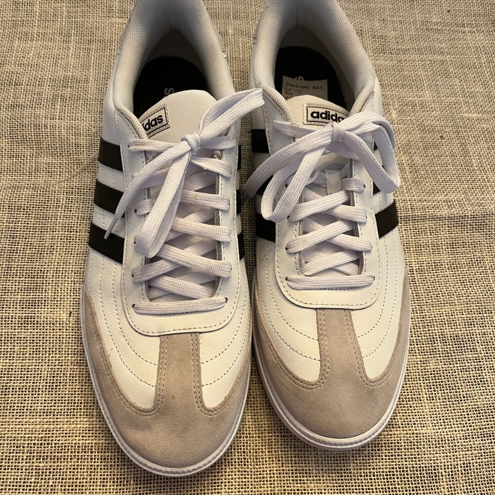 Adidas White Athletic Shoes with Signature Stripes